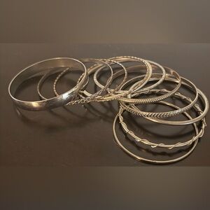 Silver Tone Metal Bangle Bracelet Bundle | 12-Piece Stacking Set Mixed Textures